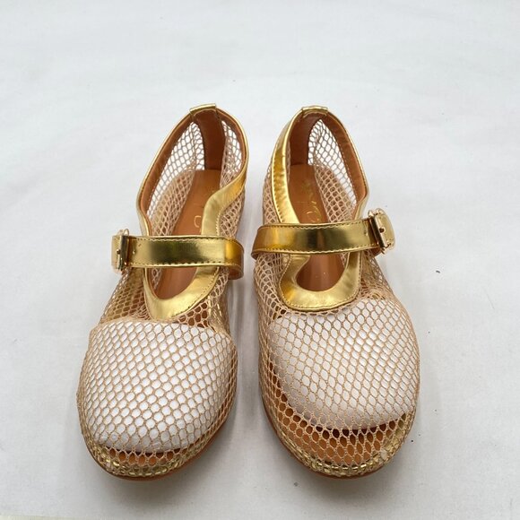XYD Gold Mesh Ballet Flat Round Toe Single Strap Mary Jane Sparkling Shoes - Picture 3 of 8